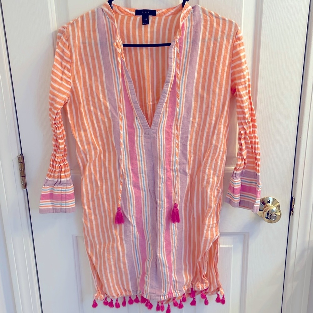 J Crew Orange and Pink Striped Swim Coverup